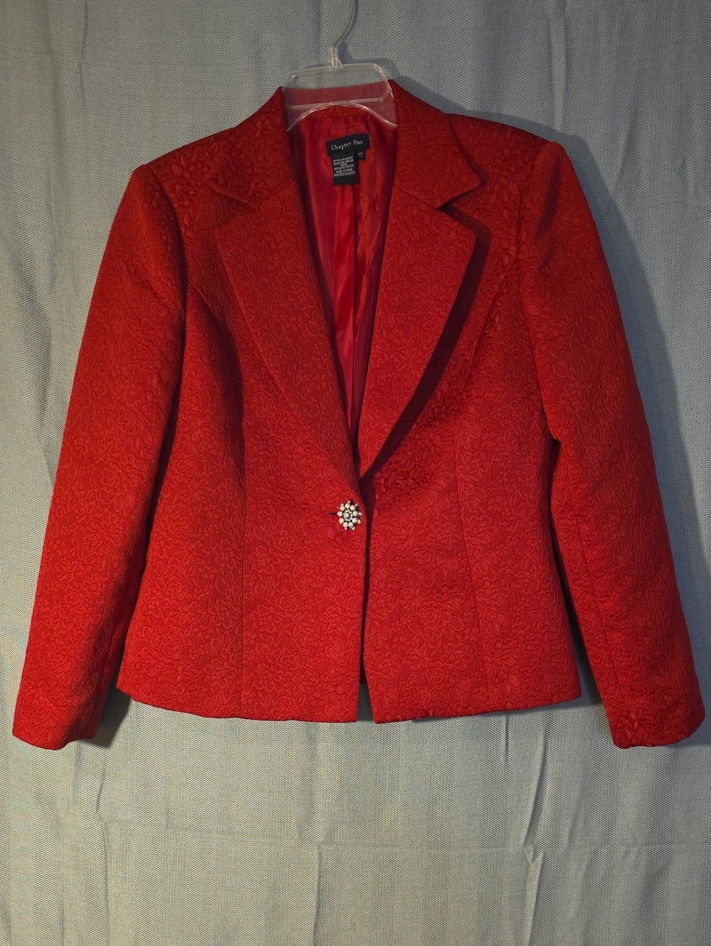 Red Textured Single-Button Blazer